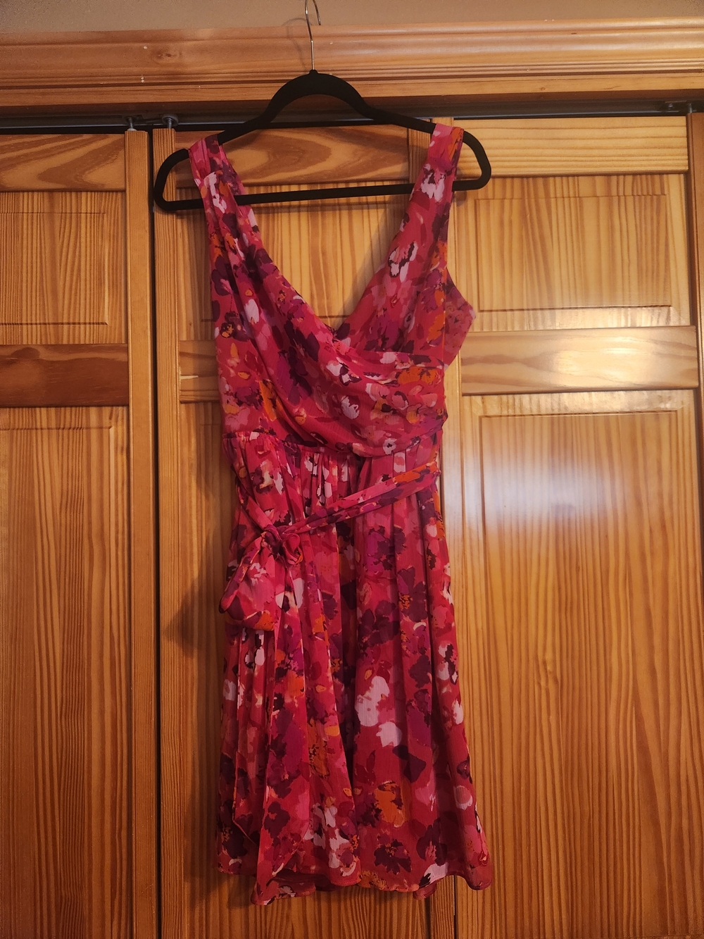 Express Pink Floral Lined Dress with Belted Tie